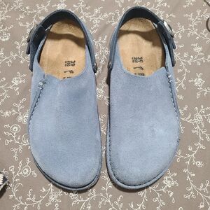 Elemental Blue Birkenstock Lutry Premium Suede Leather Clog Size 39